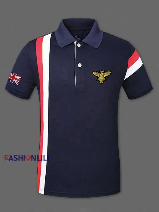 Men’s UK Flag Stripes Print Casual Short Sleeve Top Dark Blue / S