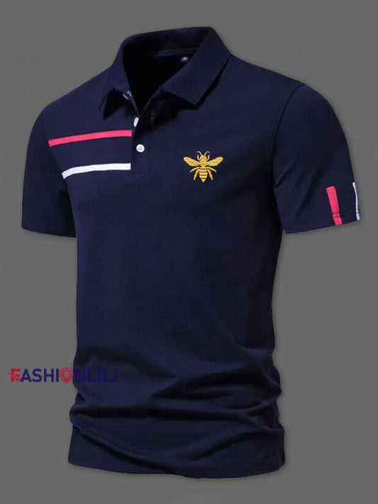 Men’s UK Flag Stripes Print Casual Short Sleeve Top Dark Blue / S
