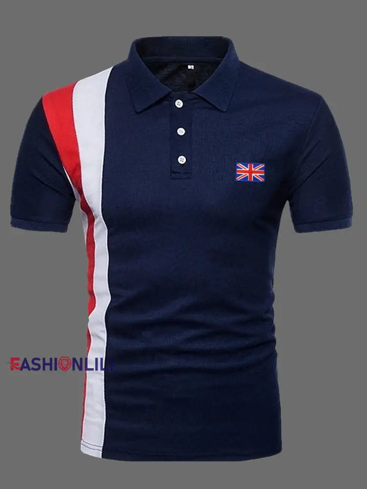 Men’s UK Flag Stripes Print Casual Top Navy Blue / S