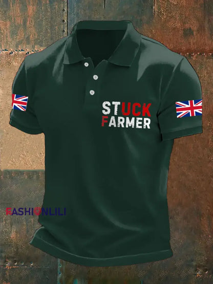 Men’s UK Flag Stuck Farmer Printed Casual Tops Dark Green / S