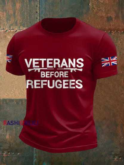 Men’s UK Flag Veterans Before Refugees Printed T-shirt Deep Red / S