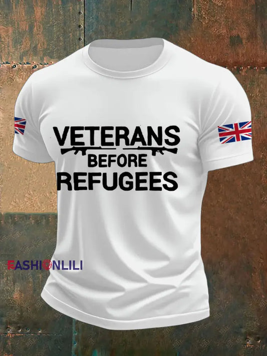 Men’s UK Flag Veterans Before Refugees Printed T-shirt White / S