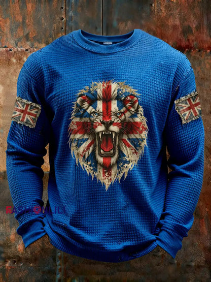 Men’s UK Flag Waffle Long Sleeve T-Shirt Blue / S