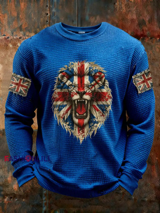 Men’s UK Flag Waffle Long Sleeve T-Shirt Blue / S
