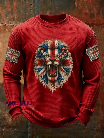 Men’s UK Flag Waffle Long Sleeve T-Shirt Red / S