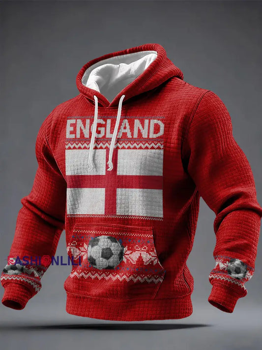Men’s ’UK Football Lover Christmas Printed Hoodie Red / S