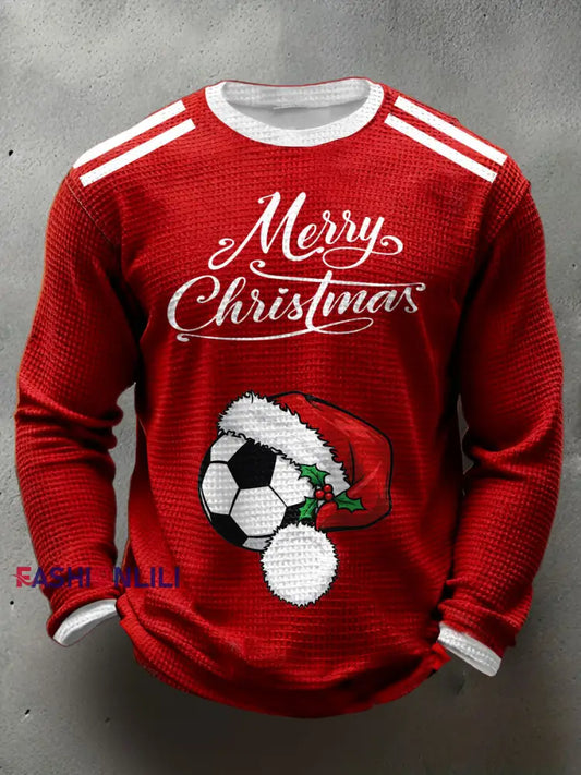 Men’s ’UK Football Lover Christmas Printed Waffle Tops Red / S