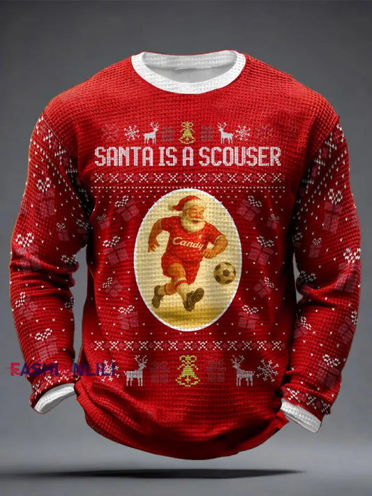 Men’s UK Football Lover Christmas Printed Waffle Tops Red / S