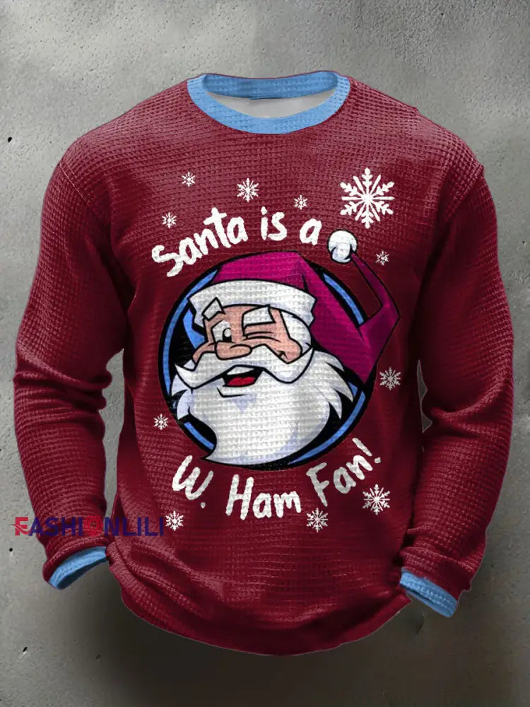 Men’s UK Football Lover Christmas Printed Waffle Tops Red / S