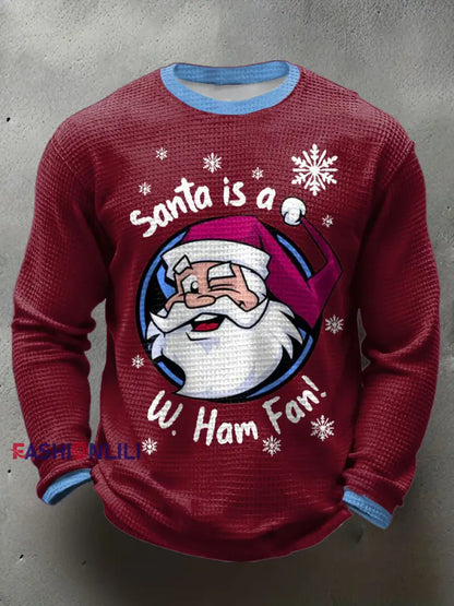 Men’s UK Football Lover Christmas Printed Waffle Tops Red / S