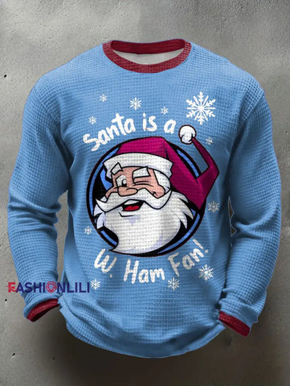 Men’s UK Football Lover Christmas Printed Waffle Tops Sky Blue / S