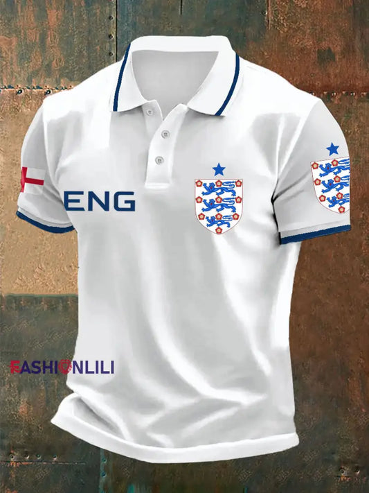 Men’s UK Football Lover England Printed polo shirt White / S