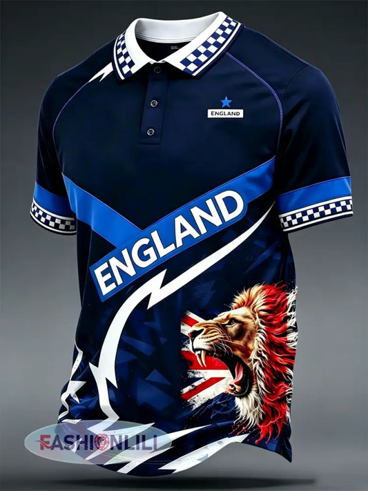 Men’s UK Football Lover England Printed three buttons shoulder sleeve - As picture / S