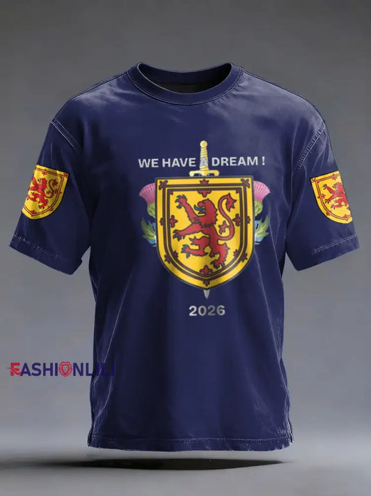 Men’s UK Football Lover Scotland Printed imitation cotton short-sleeved T-shirt Navy Blue / S