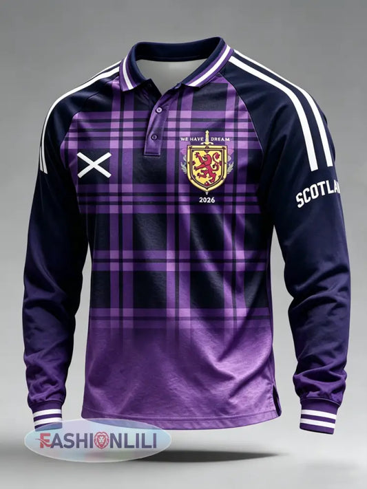 Men’s UK Football Lover Scotland Printed Three Button Shoulder Plug Long Sleeve - Purple / S