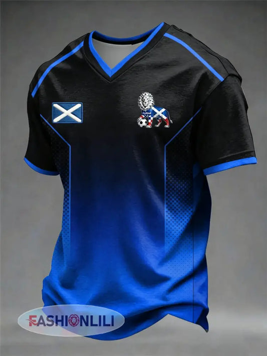 Men’s UK Football Lover Scotland Printed V-neck T-shirt - As picture / S