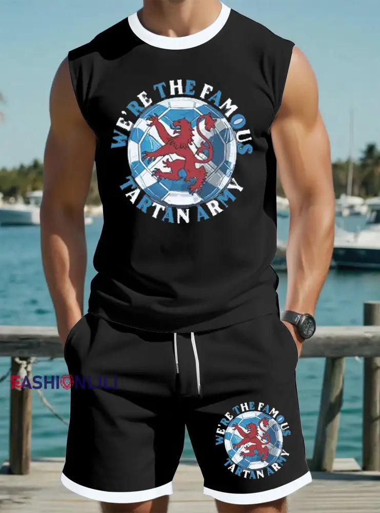 Men’s UK Football Lover Scotland Printed vest set Black / S