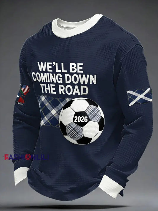 Men’s UK Football Lover Scotland We’ll Be Coming 2026 Printed Waffle Sweatshirt Blue / S