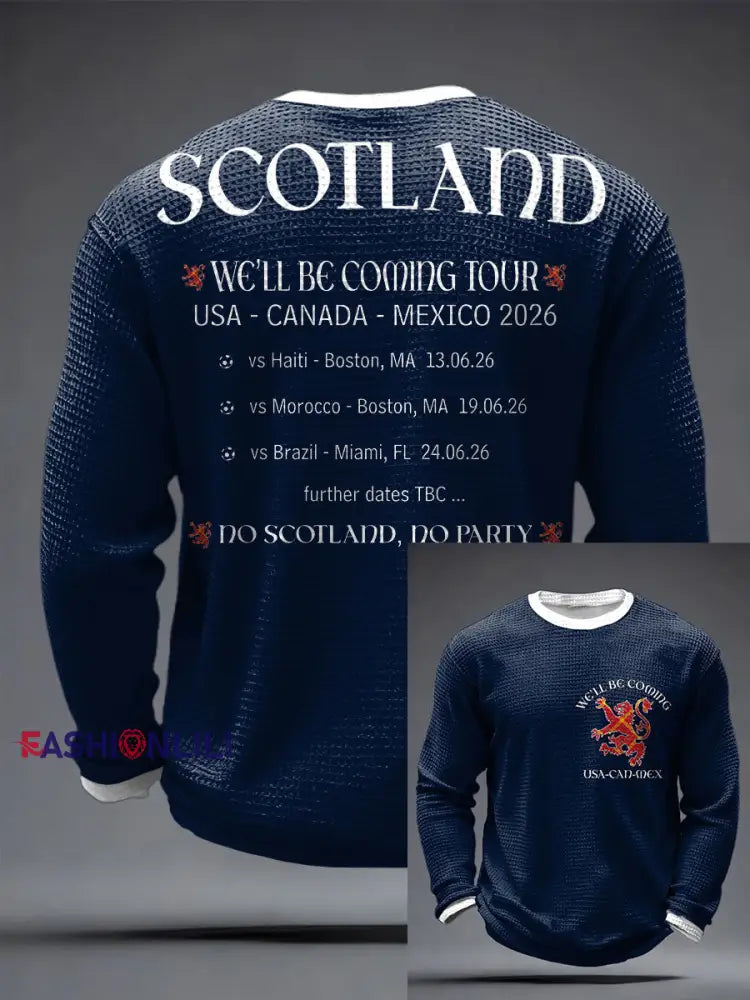 Men’s UK Football Lover Scotland We’ll Be Coming 2026 Printed Waffle Tops Navy Blue / S