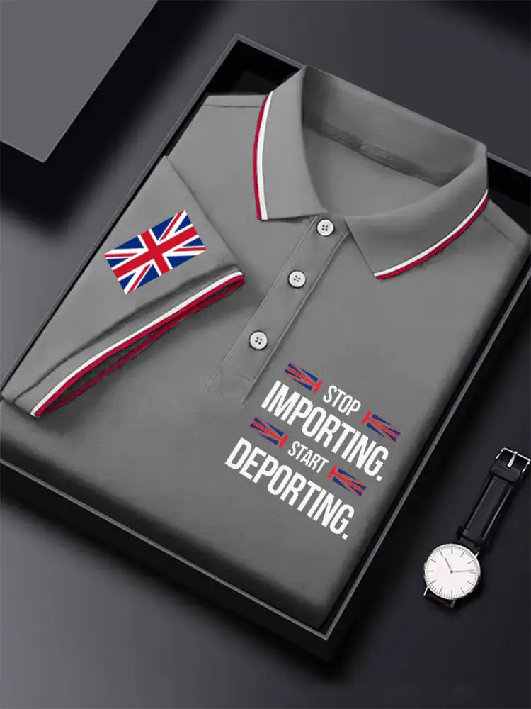 Men’s UK Immigrant Stop Importing Start Deporting Printed Casual Tops Light Gray / S