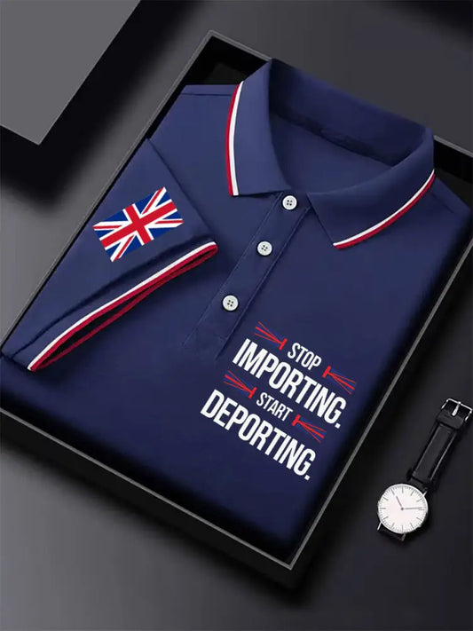 Men’s UK Immigrant Stop Importing Start Deporting Printed Casual Tops Navy Blue / S
