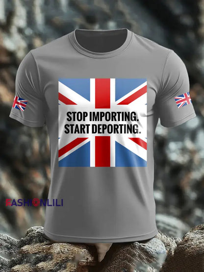 Men’s UK Immigrant Stop Importing Start Deporting Printed T-shirt Light Gray / S