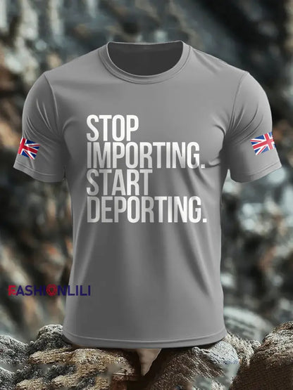 Men’s UK Immigrant Stop Importing Start Deporting Printed T-shirt Light Gray / S