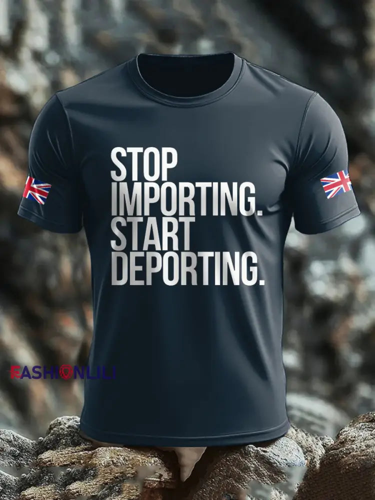 Men’s UK Immigrant Stop Importing Start Deporting Printed T-shirt Navy Blue / S