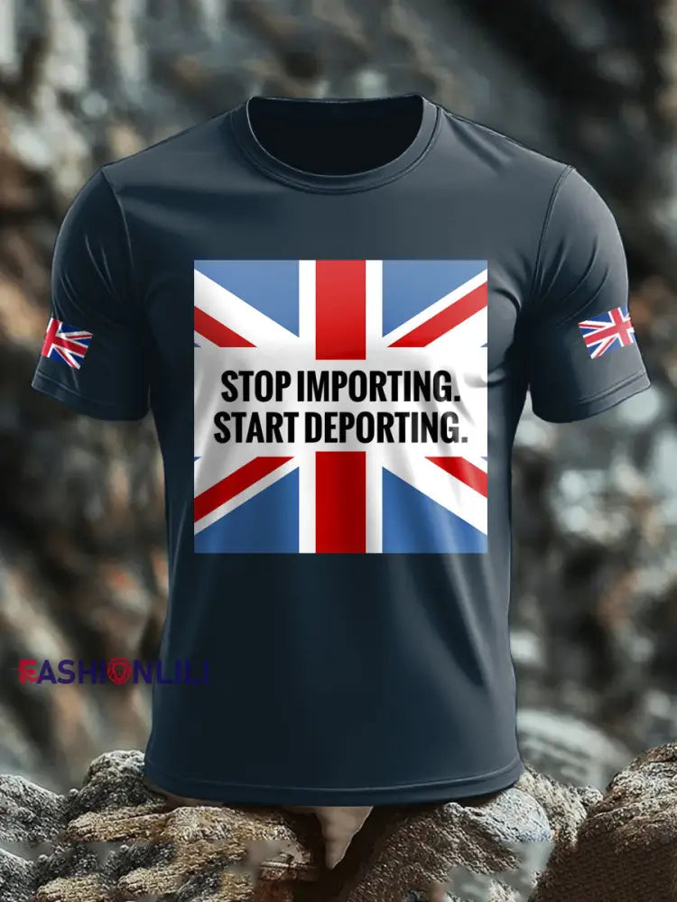 Men’s UK Immigrant Stop Importing Start Deporting Printed T-shirt Navy Blue / S