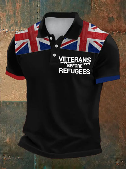 Men’s UK Immigration Veterans Before Refugees Printed Casual Tops Black / S