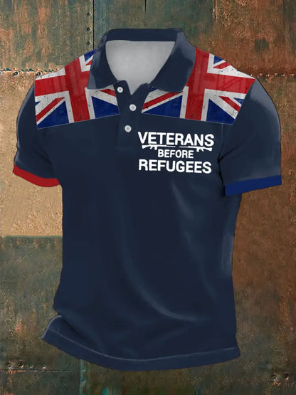 Men’s UK Immigration Veterans Before Refugees Printed Casual Tops Navy Blue / S