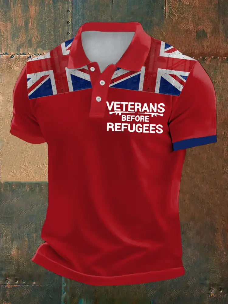 Men’s UK Immigration Veterans Before Refugees Printed Casual Tops Red / S