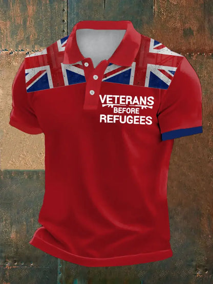 Men’s UK Immigration Veterans Before Refugees Printed Casual Tops Red / S