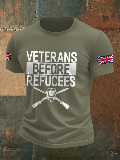 Men’s UK Immigration Veterans Before Refugees Printed T-shirt Army Green / S