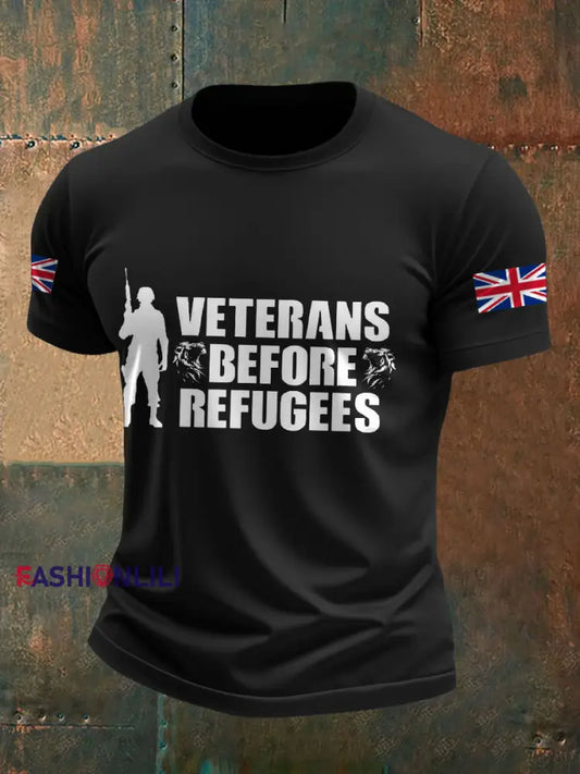 Men’s UK Immigration Veterans Before Refugees Printed T-shirt Black / S