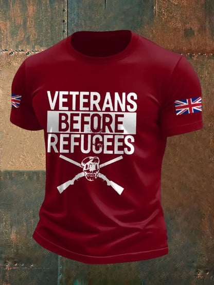 Men’s UK Immigration Veterans Before Refugees Printed T-shirt Deep Red / S