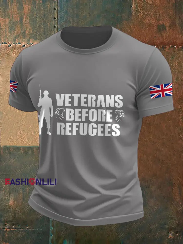 Men’s UK Immigration Veterans Before Refugees Printed T-shirt Light Gray / S