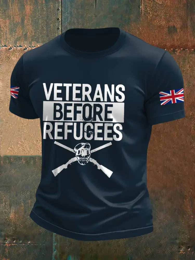 Men’s UK Immigration Veterans Before Refugees Printed T-shirt Navy Blue / S