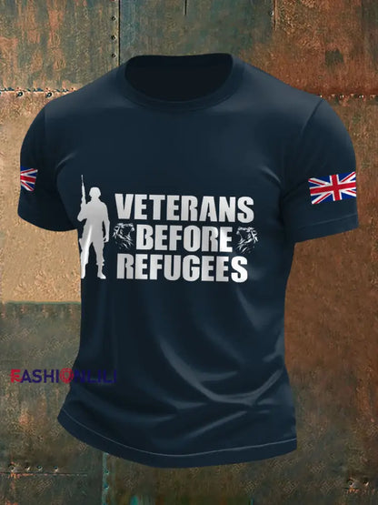 Men’s UK Immigration Veterans Before Refugees Printed T-shirt Navy Blue / S
