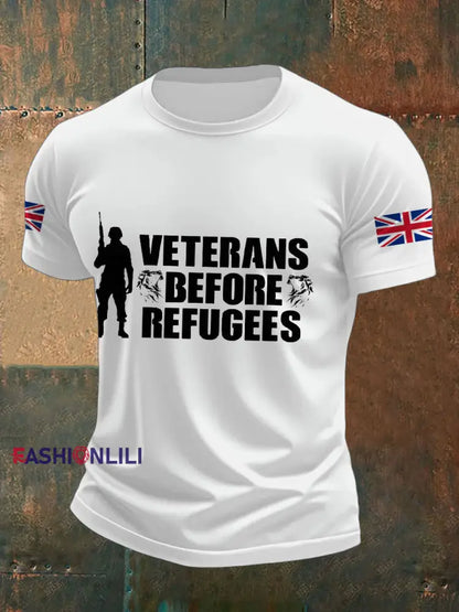 Men’s UK Immigration Veterans Before Refugees Printed T-shirt White / S