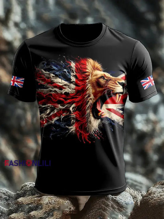 Men’s UK Lion Flag Printed T-shirt Black / S