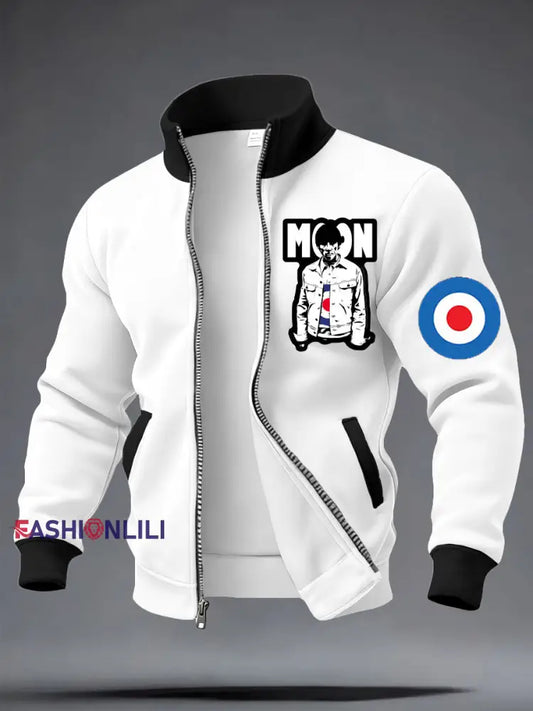 Men’s UK Mod Music Lover Moon Printed Coat White / S