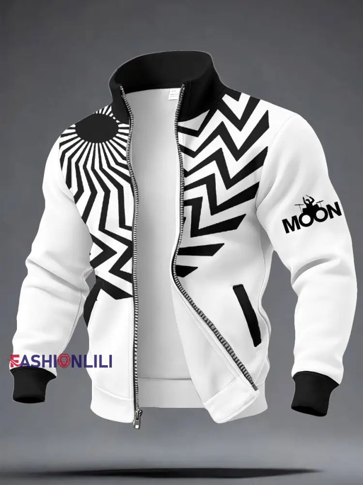 Men’s UK Mod Music Lover Moon Printed Coat White / S