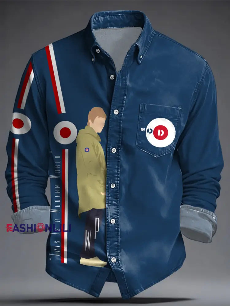 Men’s UK Mod Music Lover Printed Shirt Blue / S