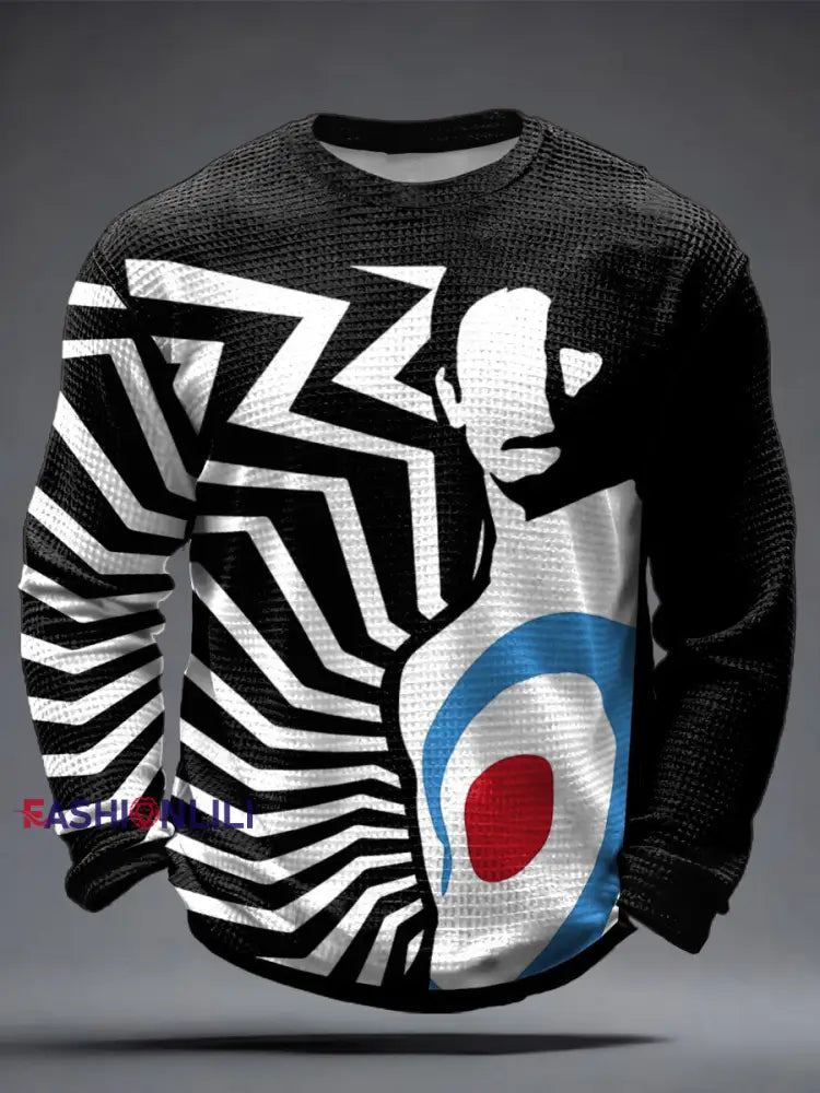 Men’s UK Mod Music Lover Printed Waffle Tops Black / S