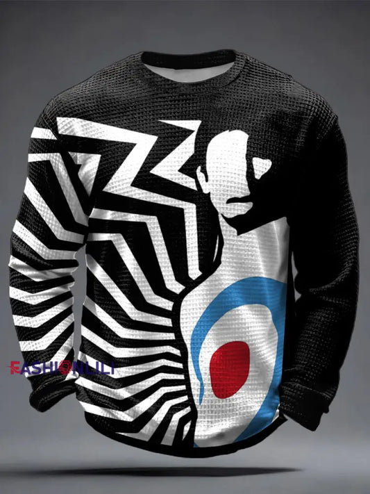 Men’s UK Mod Music Lover Printed Waffle Tops Black / S