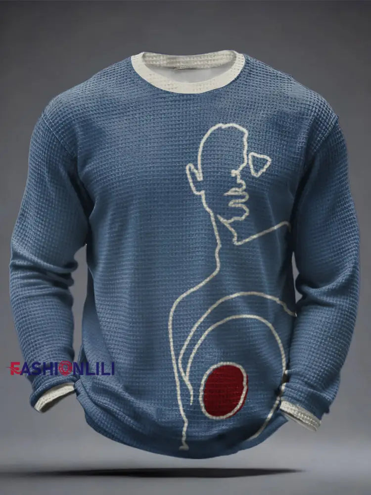 Men’s UK Mod Music Lover Printed Waffle Tops Blue / S