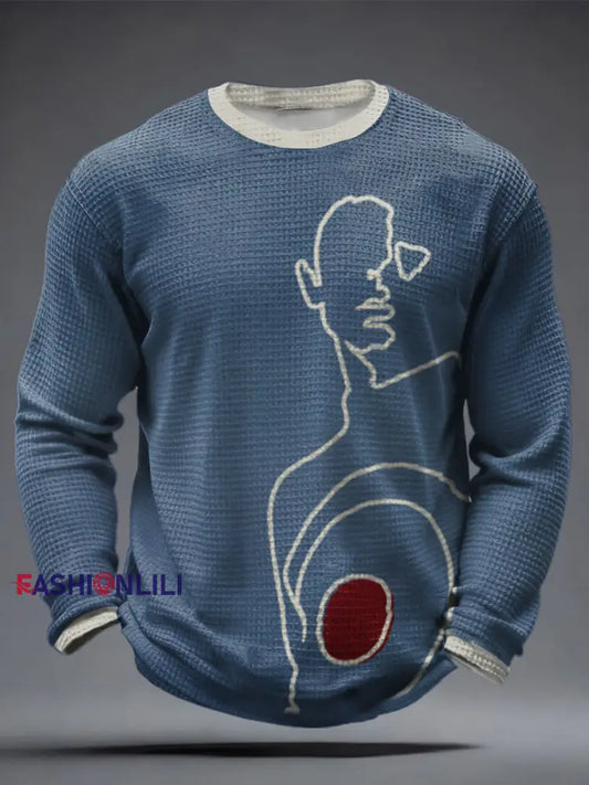 Men’s UK Mod Music Lover Printed Waffle Tops Blue / S