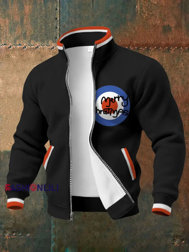 Men’s UK Mods Music Lover Christmas Printed Coat Black / S