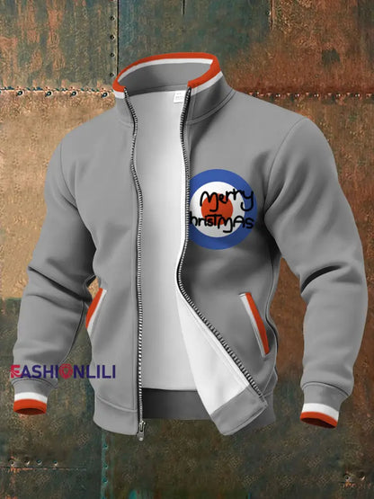 Men’s UK Mods Music Lover Christmas Printed Coat Light Gray / S